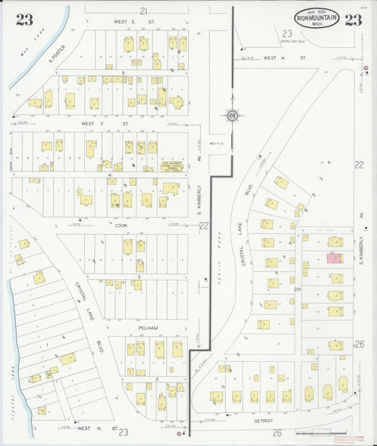 Sanborn Fire Insurance Map from Iron Mountain, Dickinson County, Michigan (1930), Sheet #0023 - Historic Sanborn Fire Insurance Map Print, vintage old map wall art, antique decor, genealogy gift, Michigan Michigan map