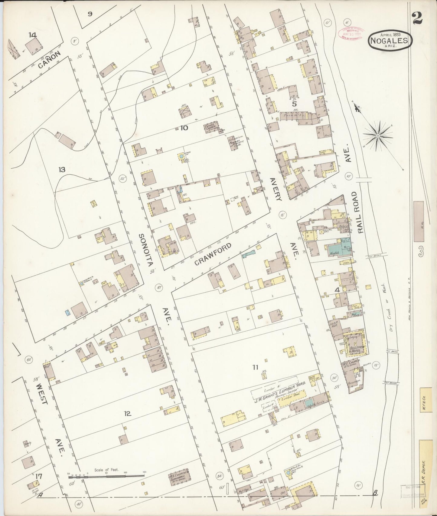 Sanborn Fire Insurance Map from Nogales, Santa Cruz County, Arizona (1893), Sheet #0002 - Complete Map Set gallery image, historic Sanborn map, vintage wall art, Arizona Arizona