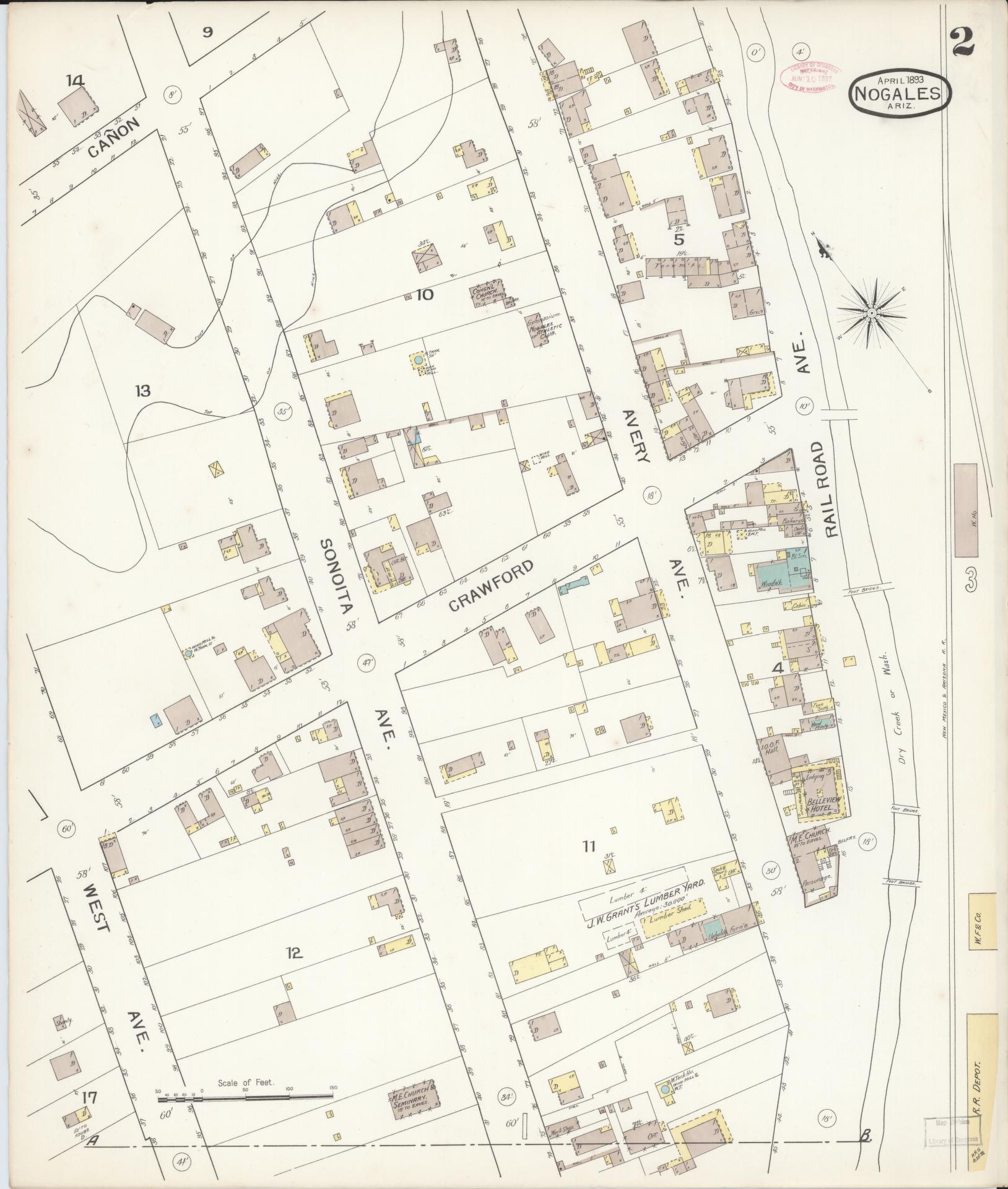 Sanborn Fire Insurance Map from Nogales, Santa Cruz County, Arizona (1893), Sheet #0002 - Complete Map Set gallery image, historic Sanborn map, vintage wall art, Arizona Arizona