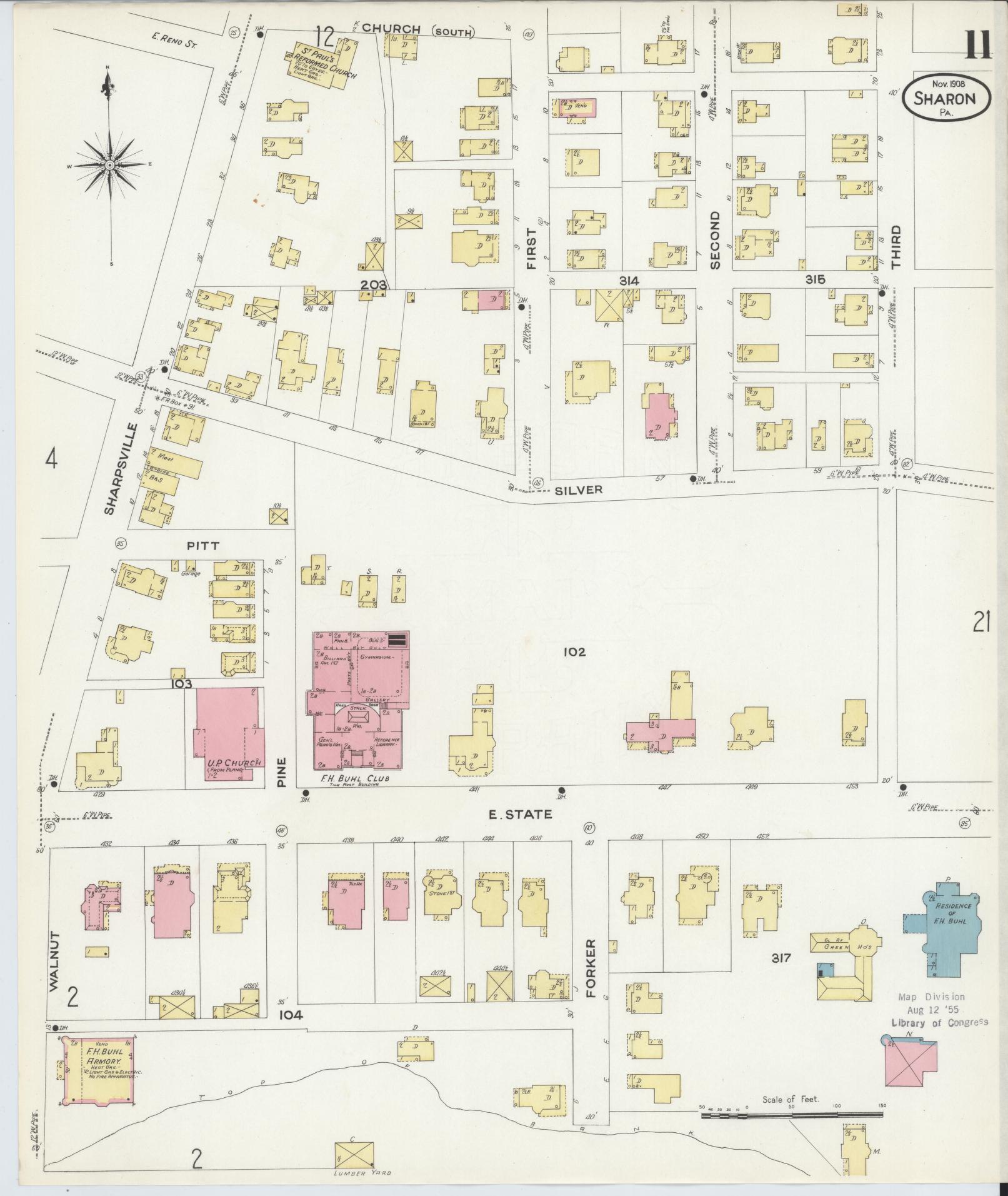 Sanborn Fire Insurance Map from Sharon, Mercer County, Pennsylvania. (1908), Sheet 11 – Historic Sanborn Fire Insurance Map Print
