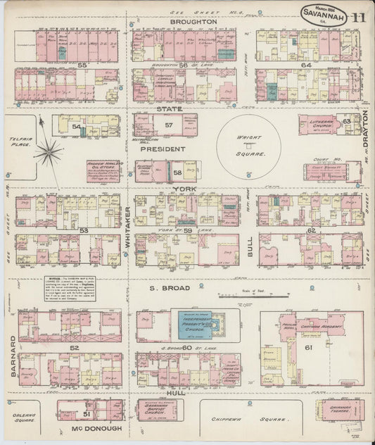 Sanborn Fire Insurance Map from Savannah, Chatham County, Georgia (1884), Sheet #0011 - Historic Sanborn Fire Insurance Map Print, vintage old map wall art, antique decor, genealogy gift, Georgia Georgia map
