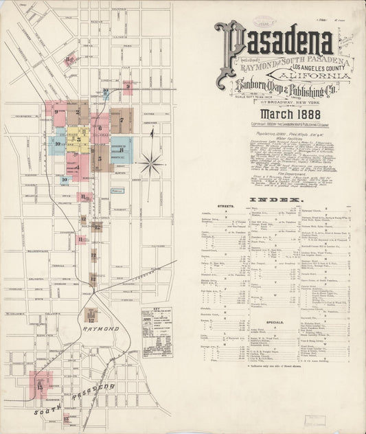 Sanborn Fire Insurance Map from Pasadena, Los Angeles County, California. (1888) – Historic Sanborn Fire Insurance Map Print
