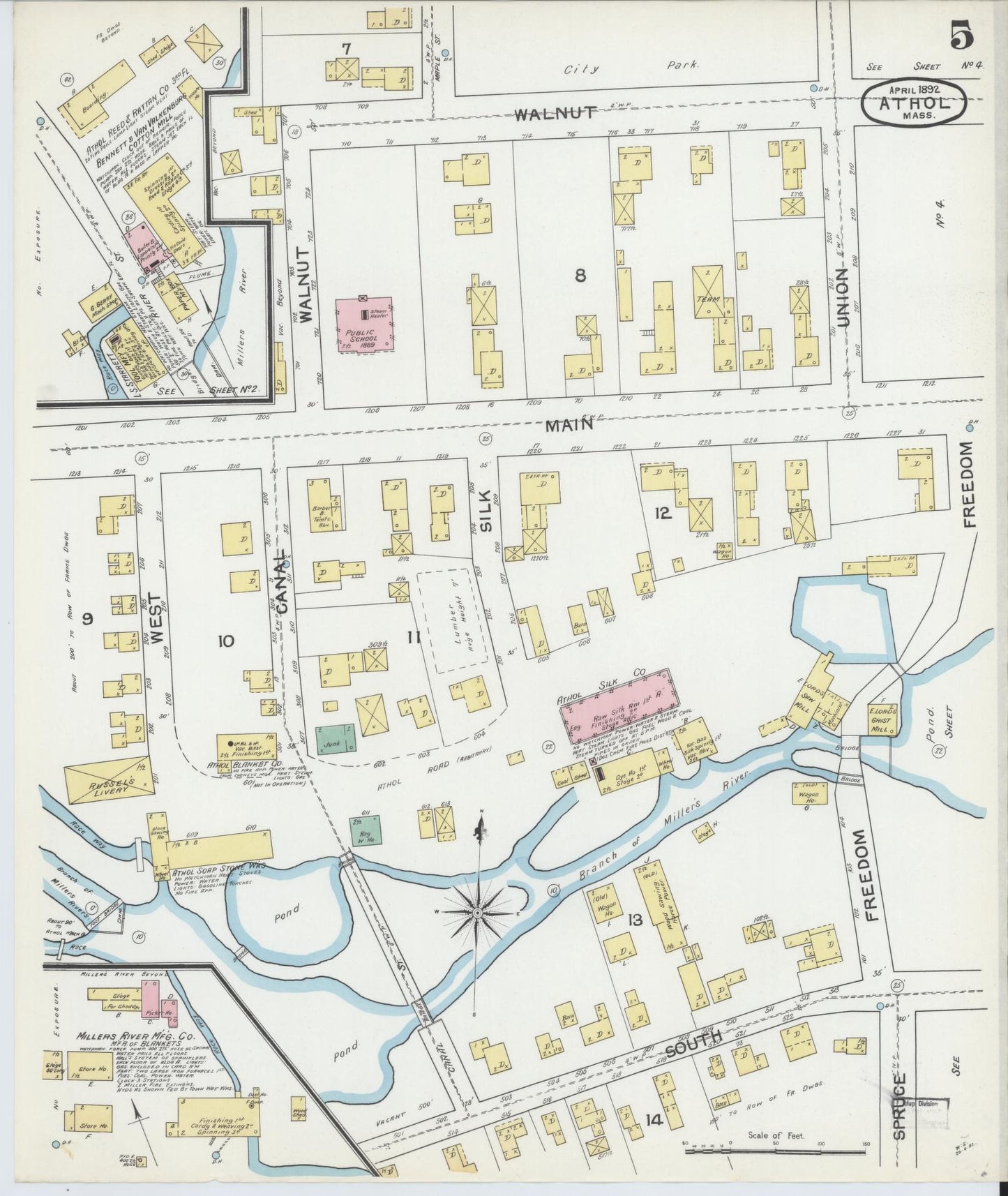 Sanborn Fire Insurance Map from Athol, Worcester County, Massachusetts (1892), Sheet #0005 - Complete Map Set gallery image, historic Sanborn map, vintage wall art, Massachusetts Massachusetts