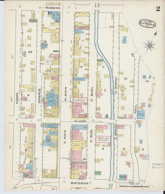 Sanborn Fire Insurance Map from Eureka, Eureka County, Nevada (1886), Sheet #0002 - Historic Sanborn Fire Insurance Map Print, vintage old map wall art, antique decor, genealogy gift, Nevada Nevada map