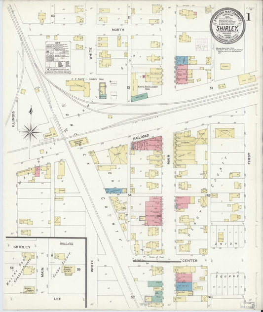 Sanborn Fire Insurance Map from Shirley, Hancock And Henry Counties, Indiana (1908), Sheet #0001 - Historic Sanborn Fire Insurance Map Print, vintage old map wall art, antique decor, genealogy gift, Indiana Indiana map