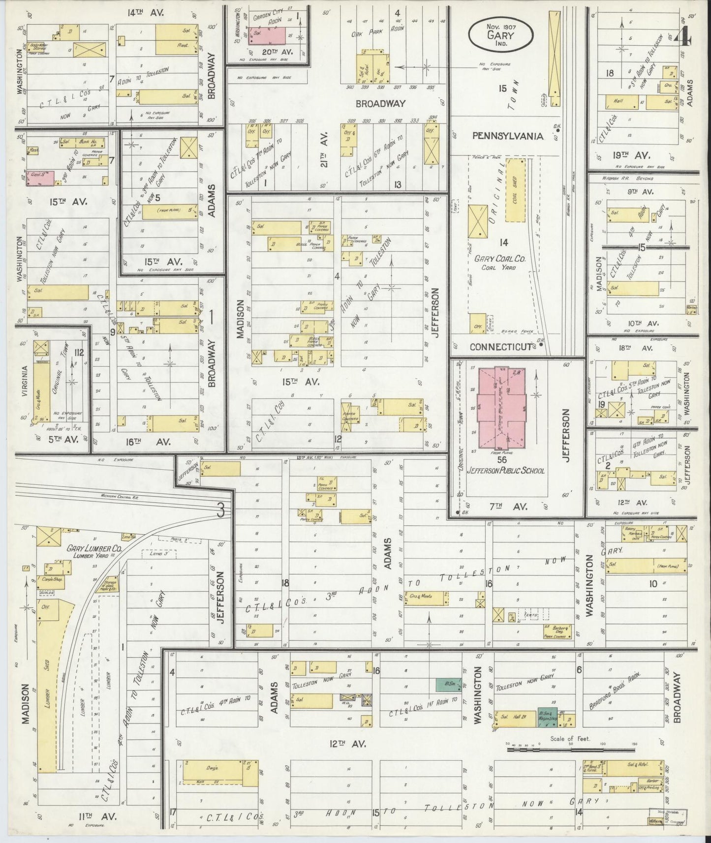 Sanborn Fire Insurance Map from Gary, Lake County, Indiana (1907), Sheet #0004 - Complete Map Set gallery image, historic Sanborn map, vintage wall art, Indiana Indiana