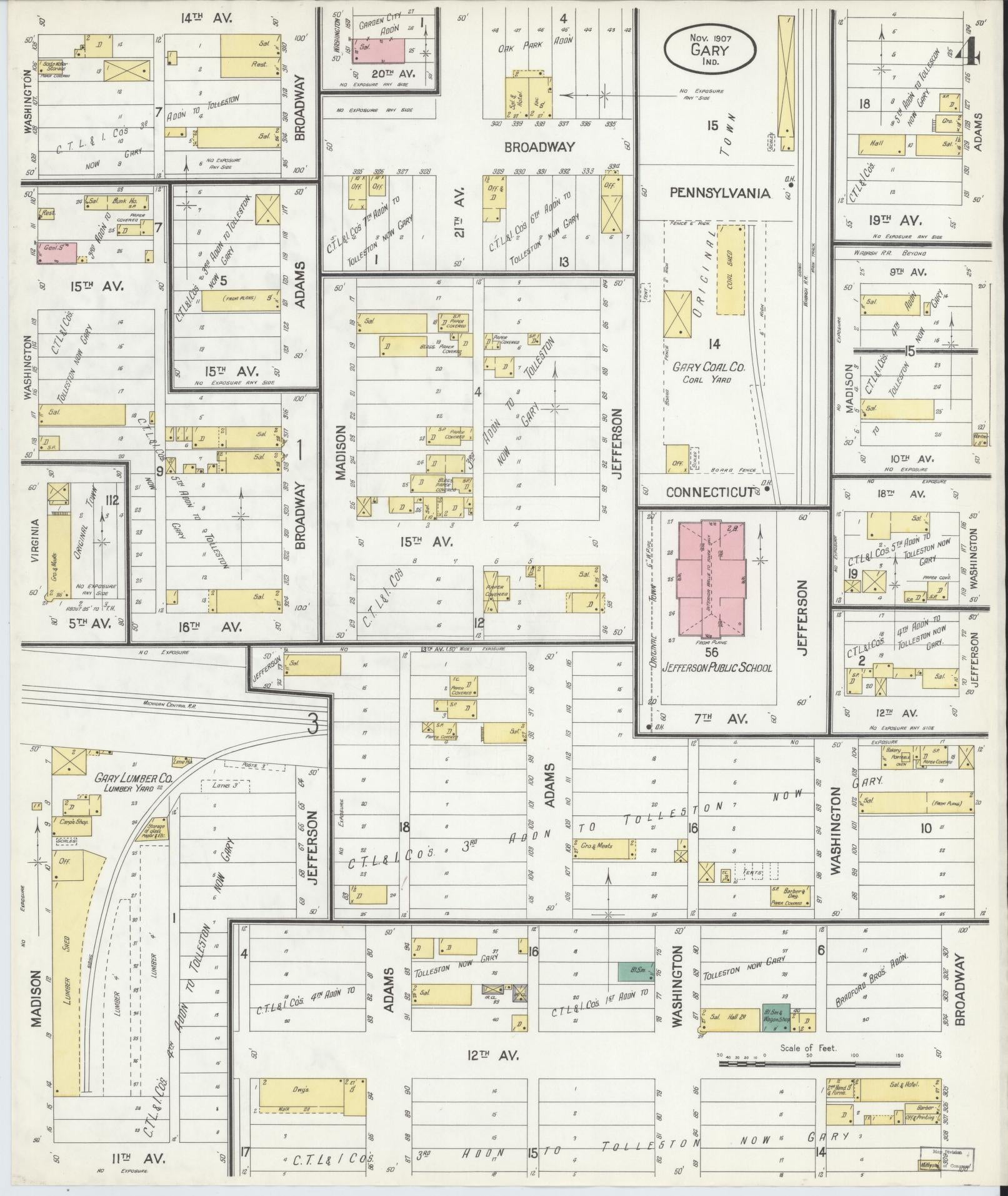 Sanborn Fire Insurance Map from Gary, Lake County, Indiana (1907), Sheet #0004 - Complete Map Set gallery image, historic Sanborn map, vintage wall art, Indiana Indiana
