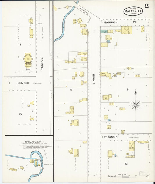 Sanborn Fire Insurance Map from Malad City, Oneida County, Idaho (1892), Sheet #0002 - Historic Sanborn Fire Insurance Map Print, vintage old map wall art, antique decor, genealogy gift, Idaho Idaho map