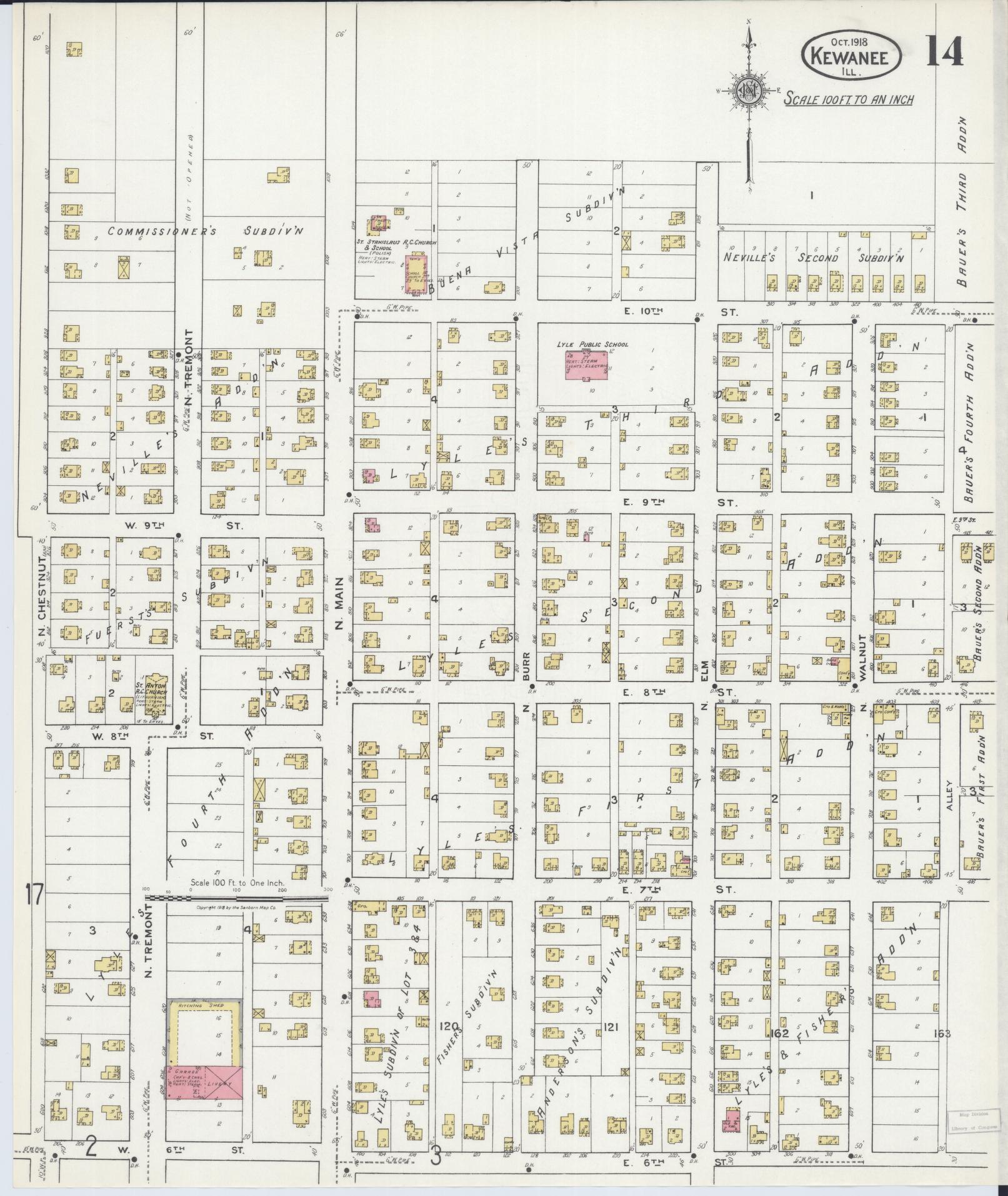 Sanborn Fire Insurance Map from Kewanee, Henry County, Illinois (1918), Sheet #0014 - Historic Sanborn Fire Insurance Map Print, vintage old map wall art, antique decor, genealogy gift, Illinois Illinois map