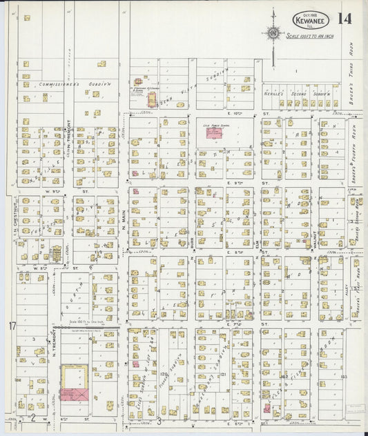 Sanborn Fire Insurance Map from Kewanee, Henry County, Illinois (1918), Sheet #0014 - Historic Sanborn Fire Insurance Map Print, vintage old map wall art, antique decor, genealogy gift, Illinois Illinois map