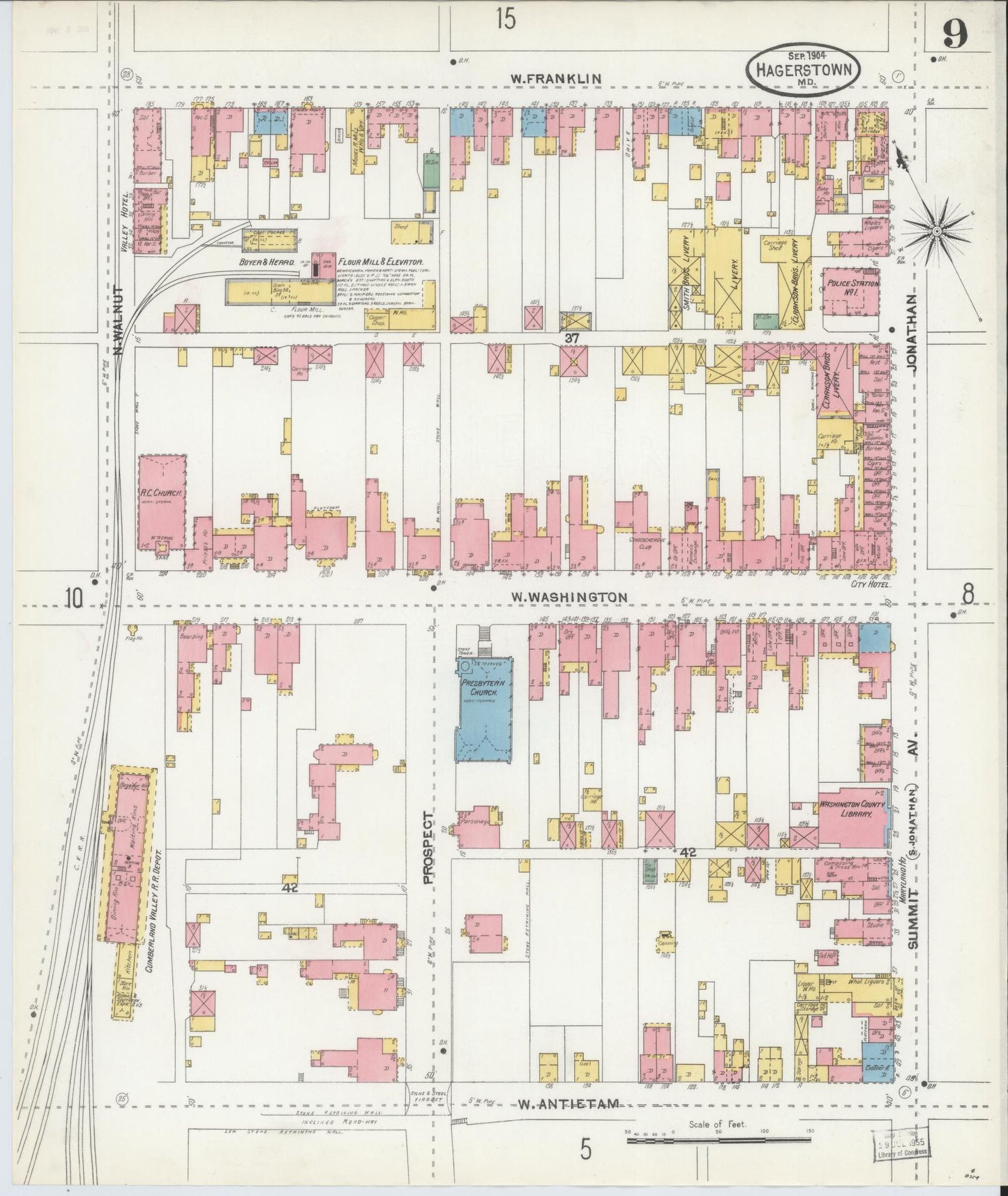 Washington, Maryland - 1904 - Sanborn Fire Insurance Map, Sheet #0009 - Historic Sanborn Fire Insurance Map Print, Washington Maryland 1904 0009 vintage old map wall art