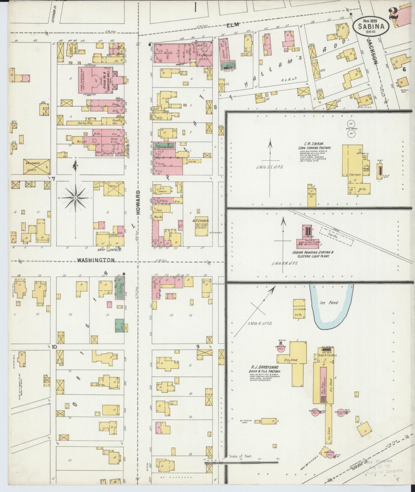 Sanborn Fire Insurance Map from Sabina, Clinton County, Ohio (1899), Sheet #0002 - Complete Map Set gallery image, historic Sanborn map, vintage wall art, Ohio Ohio