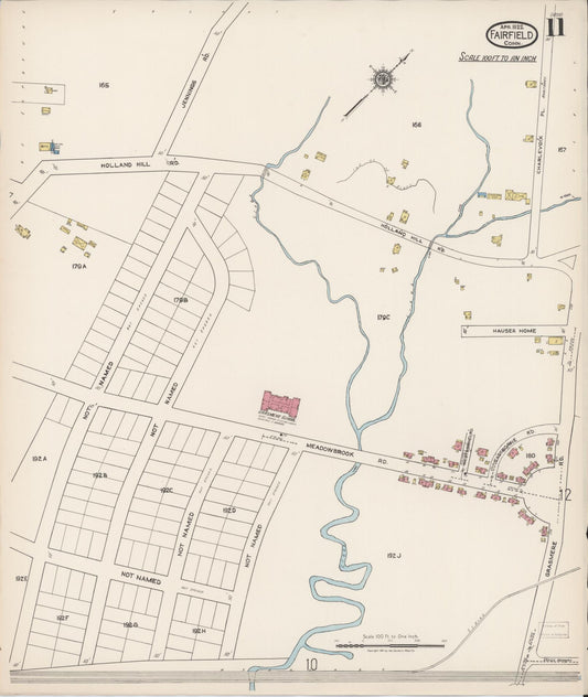 Sanborn Fire Insurance Map from Fairfield, Fairfield County, Connecticut (1922), Sheet #0011 - Historic Sanborn Fire Insurance Map Print, vintage old map wall art, antique decor, genealogy gift, Connecticut Connecticut map