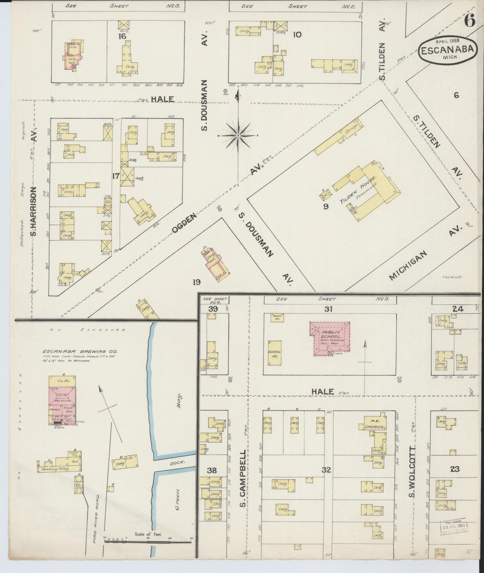 Sanborn Fire Insurance Map from Escanaba, Delta County, Michigan (1888), Sheet #0006 - Complete Map Set gallery image, historic Sanborn map, vintage wall art, Michigan Michigan