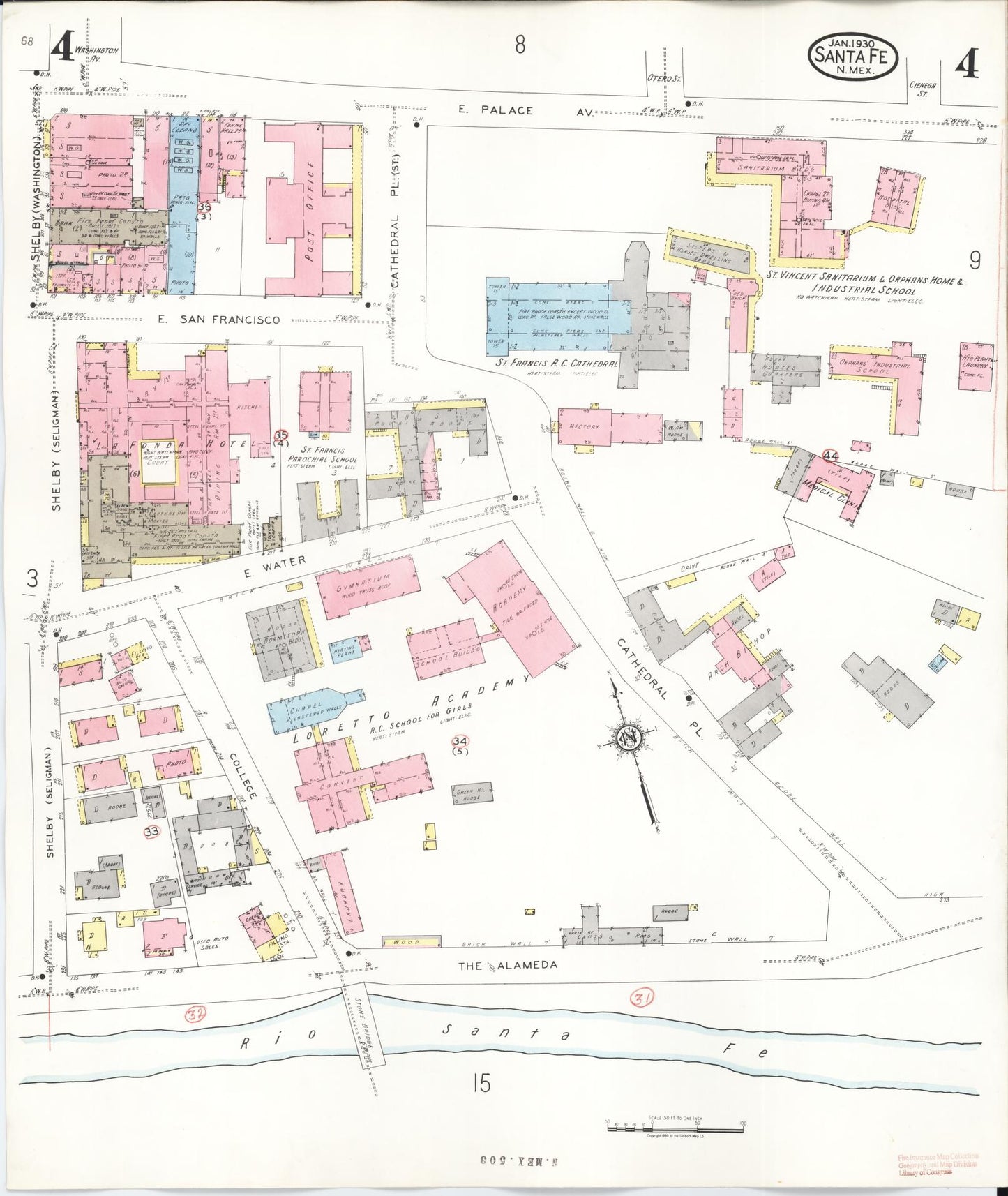 Sanborn Fire Insurance Map from Santa Fe, Santa Fe County, New Mexico (1948), Sheet #0004 - Complete Map Set gallery image, historic Sanborn map, vintage wall art, New Mexico New Mexico