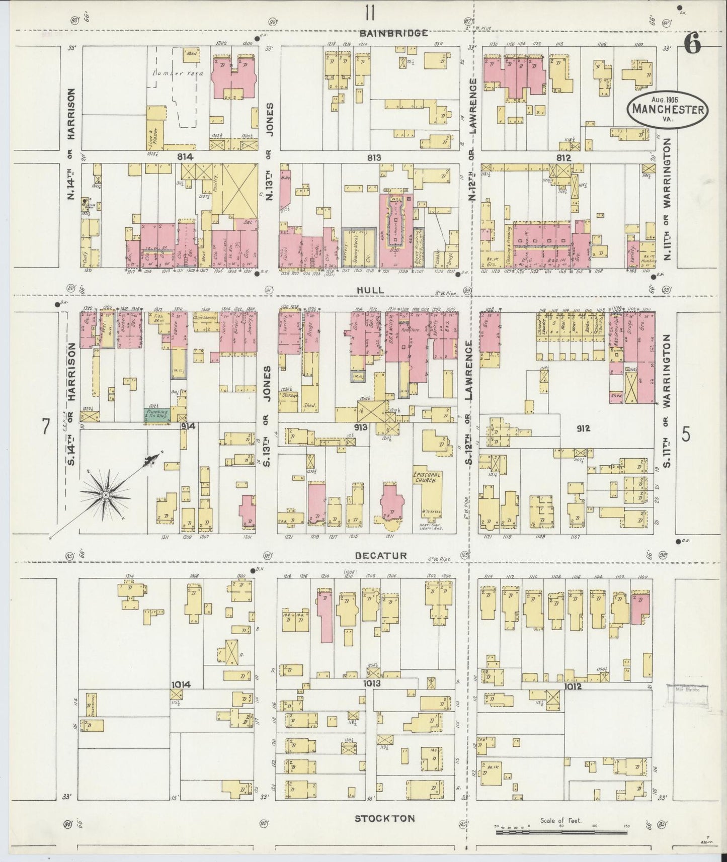 Sanborn Fire Insurance Map from Manchester, Chesterfield County, Virginia. (1905), Sheet 6 – Historic Sanborn Fire Insurance Map Print