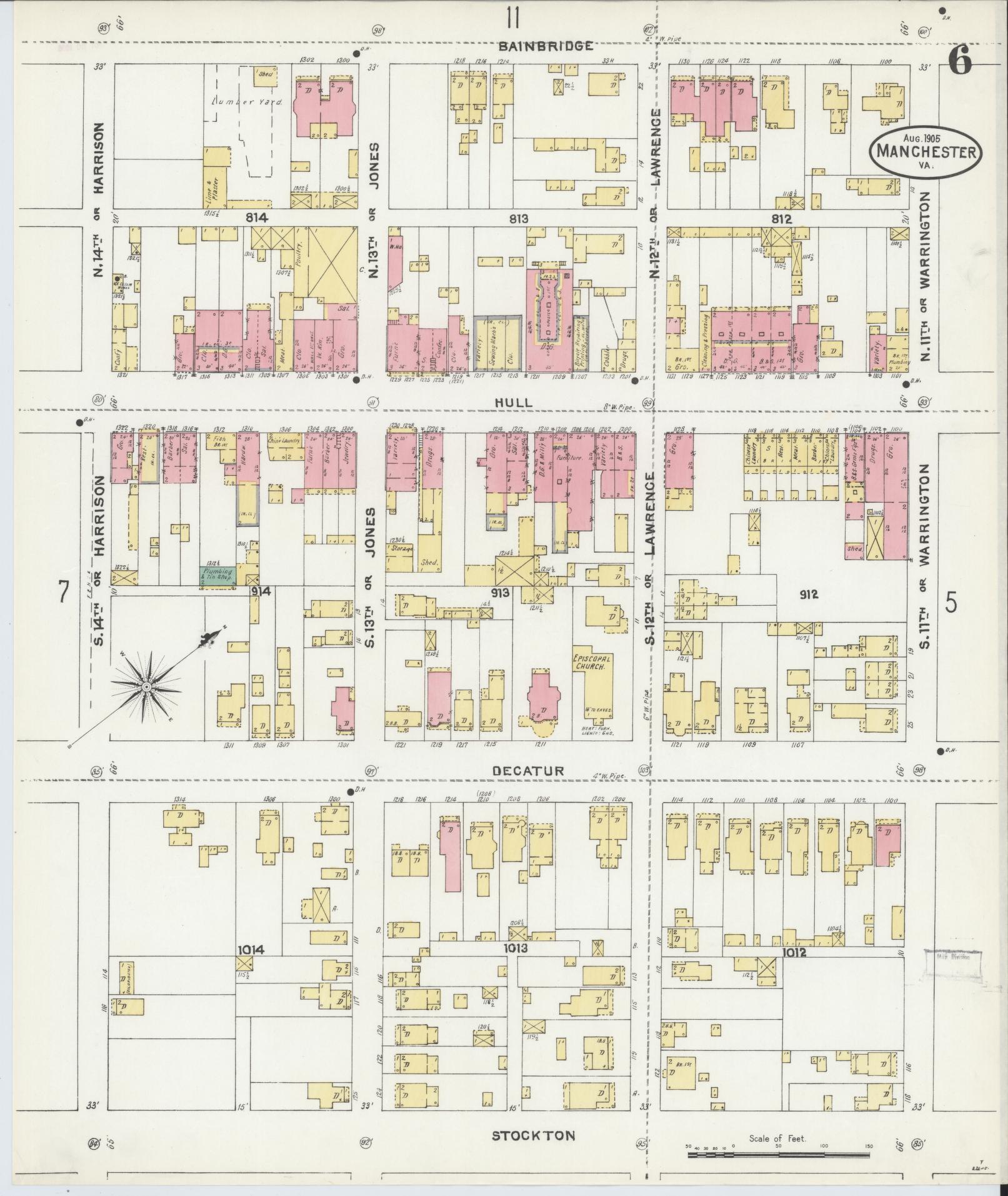 Sanborn Fire Insurance Map from Manchester, Chesterfield County, Virginia. (1905), Sheet 6 – Historic Sanborn Fire Insurance Map Print