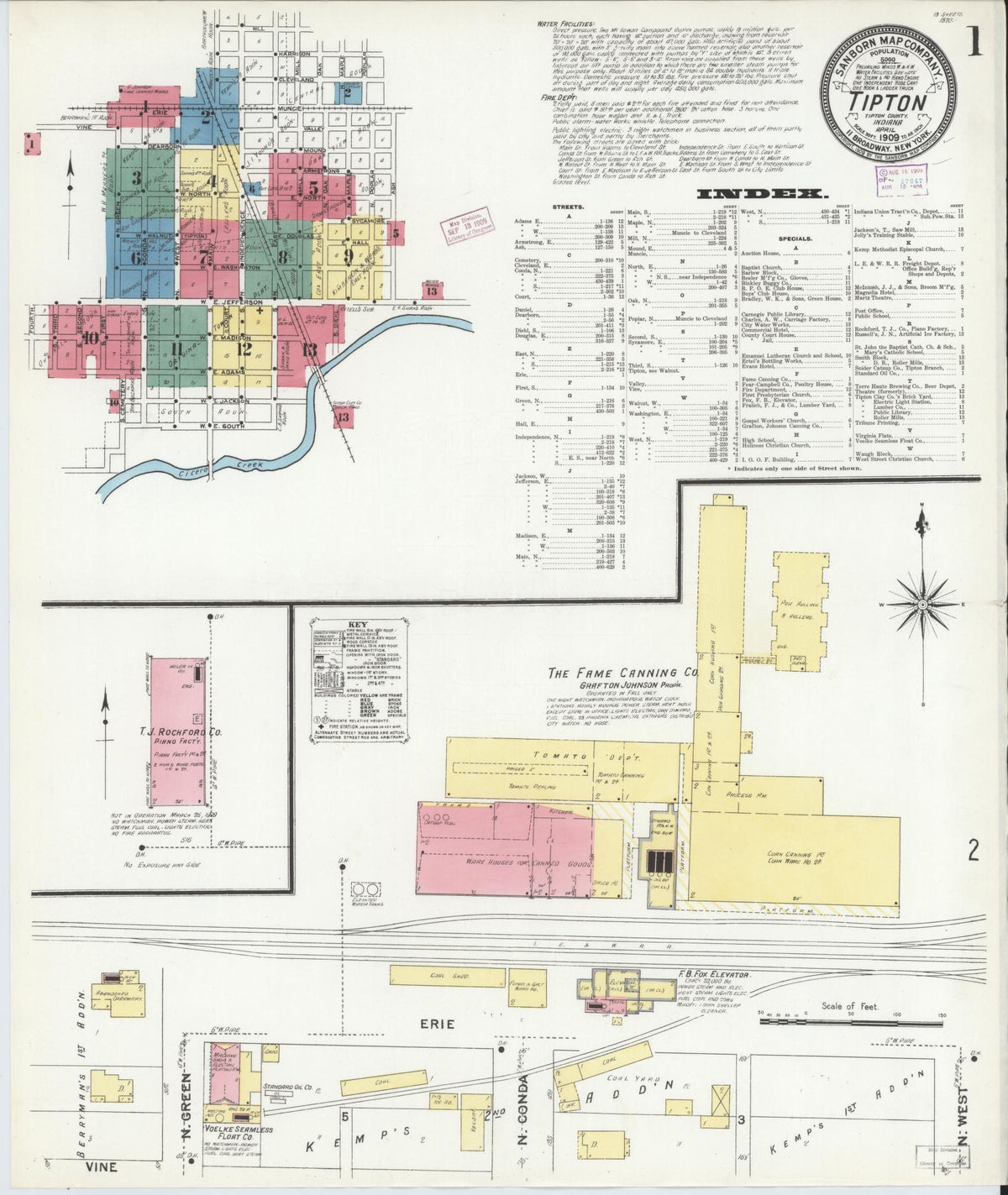 Sanborn Fire Insurance Map from Tipton, Tipton County, Indiana (1909), Sheet #0001 - Historic Sanborn Fire Insurance Map Print, vintage old map wall art, antique decor, genealogy gift, Indiana Indiana map