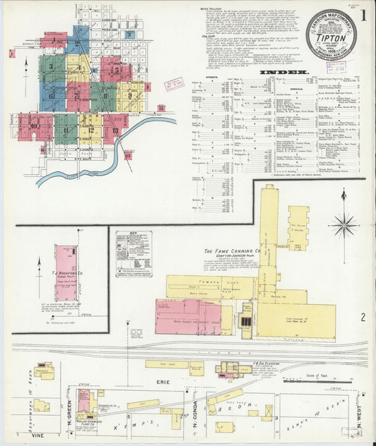 Sanborn Fire Insurance Map from Tipton, Tipton County, Indiana (1909), Sheet #0001 - Historic Sanborn Fire Insurance Map Print, vintage old map wall art, antique decor, genealogy gift, Indiana Indiana map