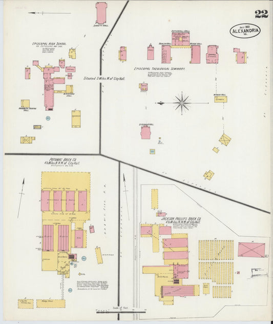 Sanborn Fire Insurance Map from Alexandria, Independent Cities, Virginia (1902), Sheet #0022 - Historic Sanborn Fire Insurance Map Print, vintage old map wall art, antique decor, genealogy gift, Virginia Virginia map