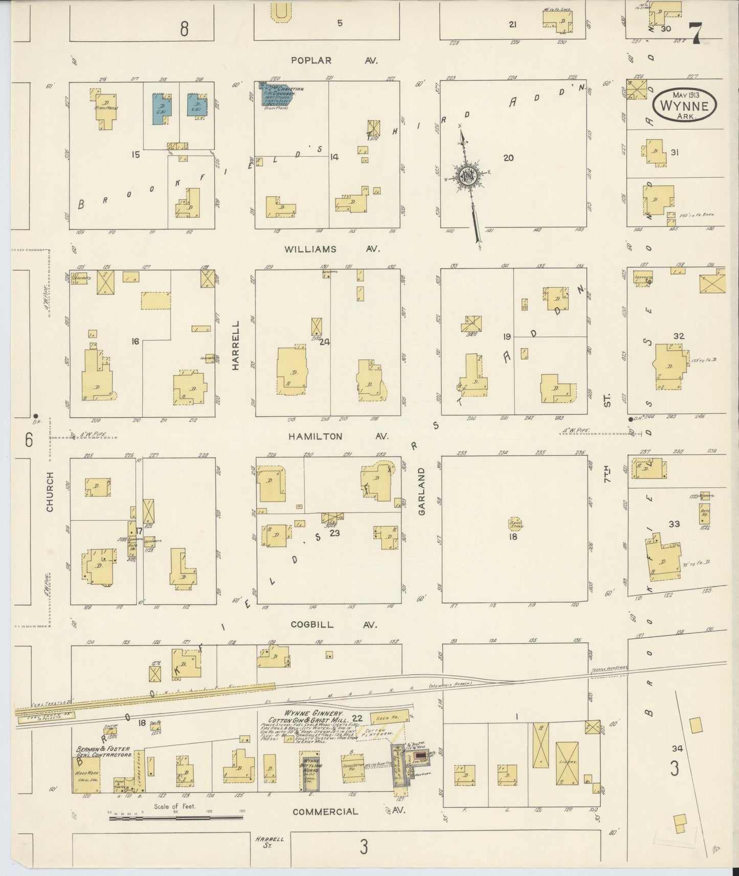 Sanborn Fire Insurance Map from Wynne, Cross County, Arkansas (1913), Sheet #0007 - Historic Sanborn Fire Insurance Map Print, vintage old map wall art, antique decor, genealogy gift, Arkansas Arkansas map