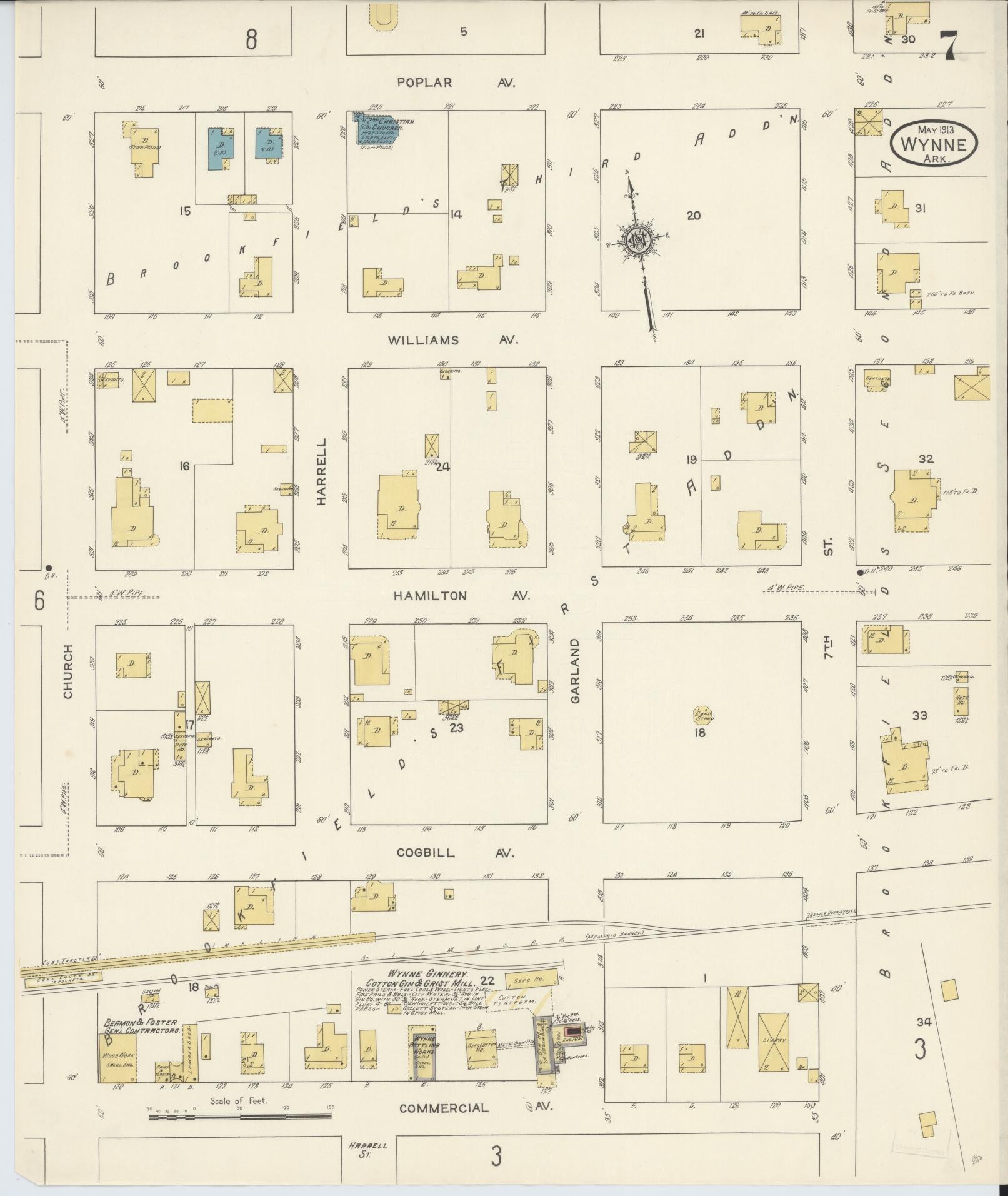 Sanborn Fire Insurance Map from Wynne, Cross County, Arkansas (1913), Sheet #0007 - Historic Sanborn Fire Insurance Map Print, vintage old map wall art, antique decor, genealogy gift, Arkansas Arkansas map