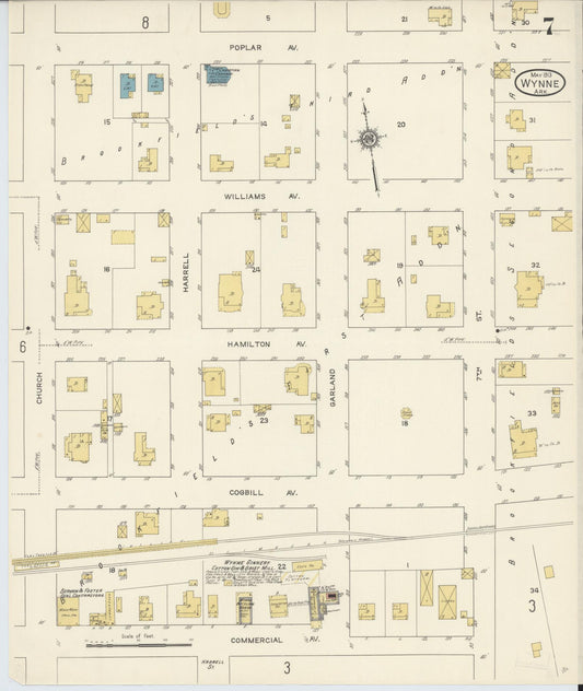 Sanborn Fire Insurance Map from Wynne, Cross County, Arkansas (1913), Sheet #0007 - Historic Sanborn Fire Insurance Map Print, vintage old map wall art, antique decor, genealogy gift, Arkansas Arkansas map
