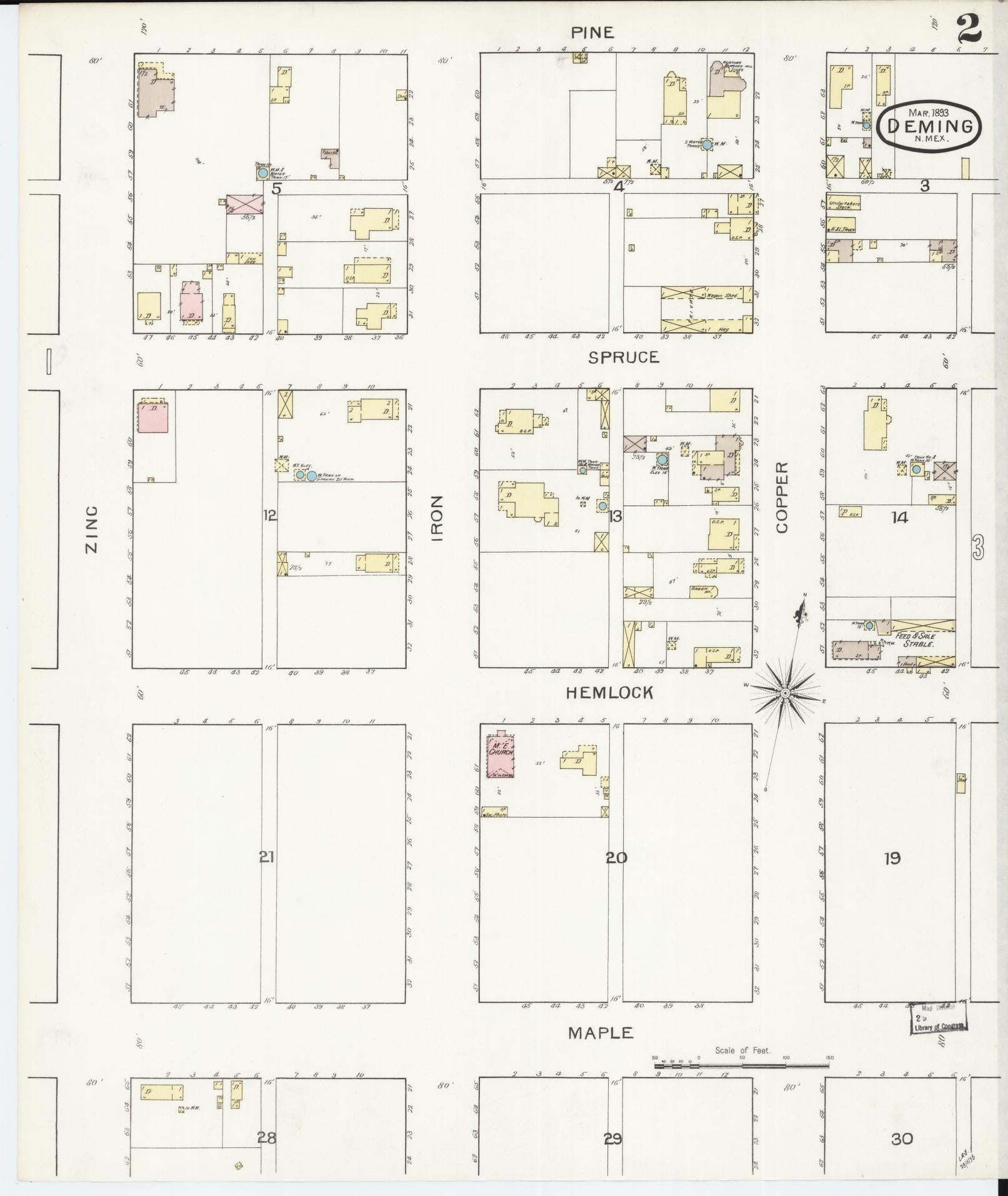 Sanborn Fire Insurance Map from Deming, Luna County, New Mexico (1893), Sheet #0002 - Historic Sanborn Fire Insurance Map Print, vintage old map wall art, antique decor, genealogy gift, New Mexico New Mexico map