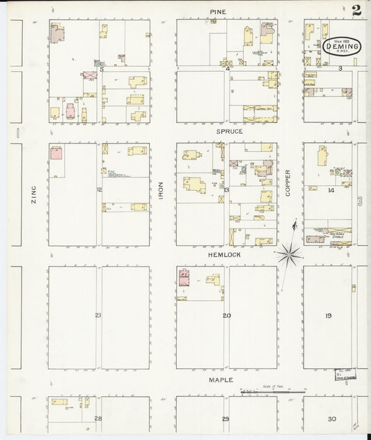 Sanborn Fire Insurance Map from Deming, Luna County, New Mexico (1893), Sheet #0002 - Historic Sanborn Fire Insurance Map Print, vintage old map wall art, antique decor, genealogy gift, New Mexico New Mexico map