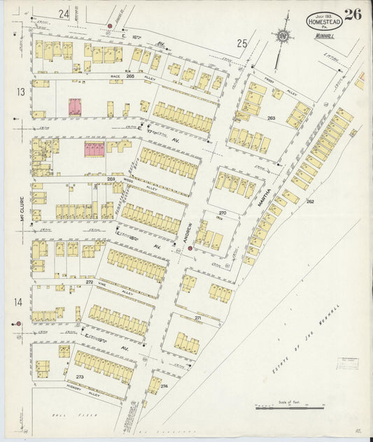 Sanborn Fire Insurance Map from Homestead, Allegheny County, Pennsylvania (1913), Sheet #0026 - Historic Sanborn Fire Insurance Map Print, vintage old map wall art, antique decor, genealogy gift, Pennsylvania Pennsylvania map
