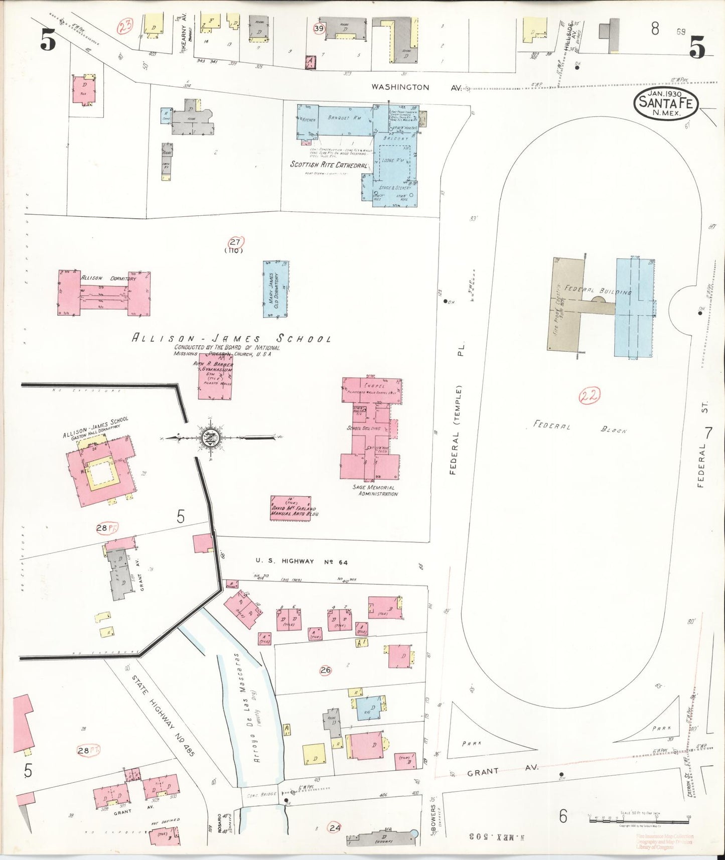 Sanborn Fire Insurance Map from Santa Fe, Santa Fe County, New Mexico (1948), Sheet #0005 - Complete Map Set gallery image, historic Sanborn map, vintage wall art, New Mexico New Mexico