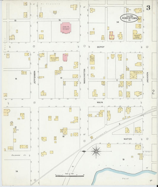 Sanborn Fire Insurance Map from Jamestown, Mercer County, Pennsylvania (1906), Sheet #0003 - Historic Sanborn Fire Insurance Map Print, vintage old map wall art, antique decor, genealogy gift, Pennsylvania Pennsylvania map