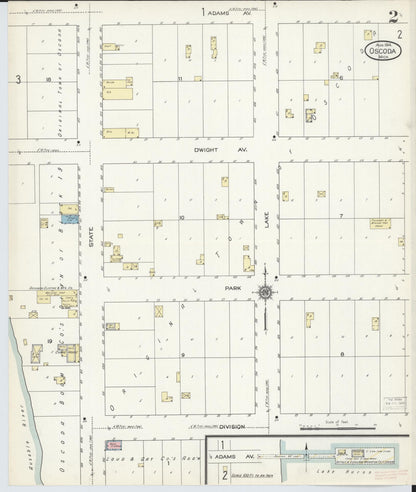 Sanborn Fire Insurance Map from Oscoda, Iosco County, Michigan (1914), Sheet #0002 - Historic Sanborn Fire Insurance Map Print, vintage old map wall art, antique decor, genealogy gift, Michigan Michigan map