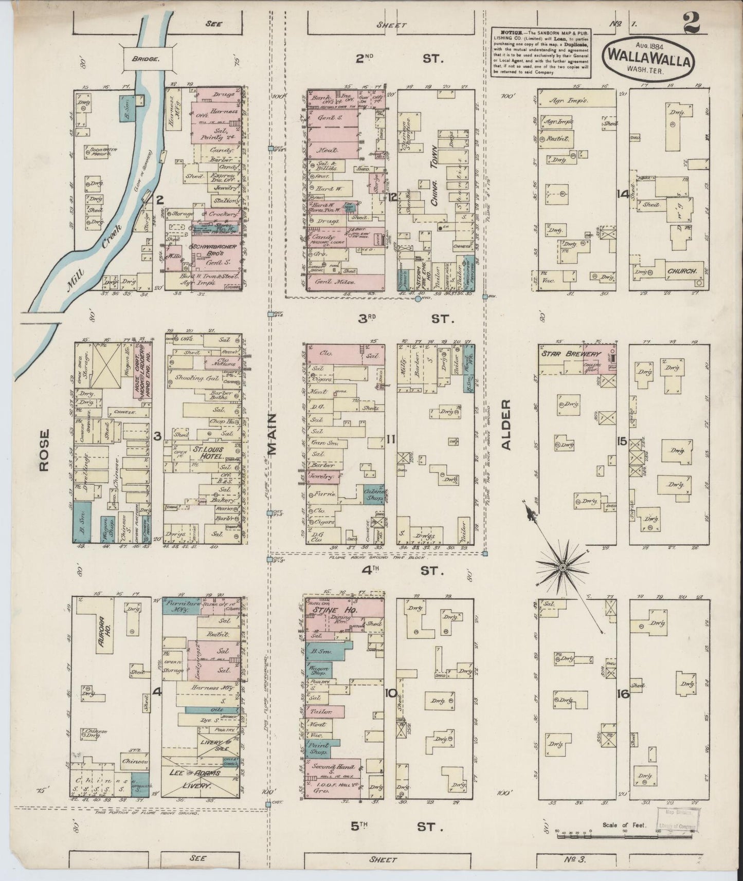 Sanborn Fire Insurance Map from Walla Walla, Walla Walla County, Washington (1884), Sheet #0002 - Complete Map Set gallery image, historic Sanborn map, vintage wall art, Washington Washington