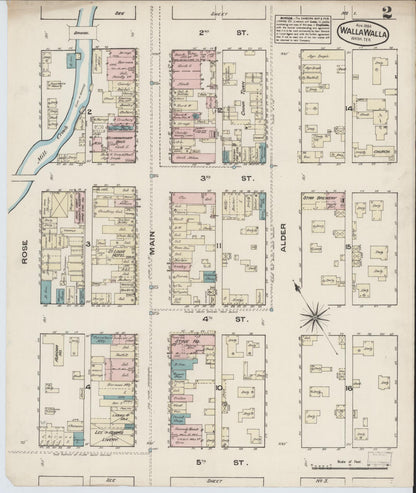 Sanborn Fire Insurance Map from Walla Walla, Walla Walla County, Washington (1884), Sheet #0002 - Complete Map Set gallery image, historic Sanborn map, vintage wall art, Washington Washington
