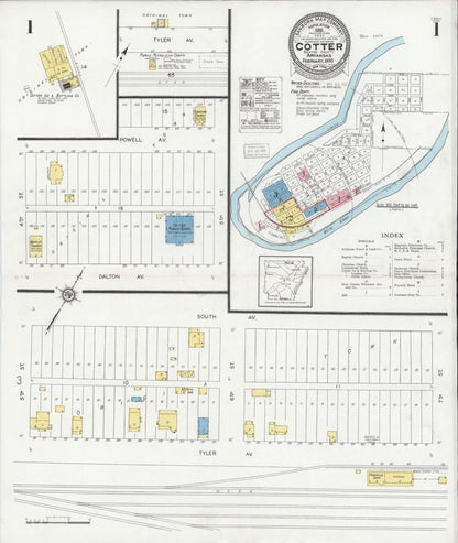 Sanborn Fire Insurance Map from Cotter, Baxter County, Arkansas (1930), Sheet #0001 - Complete Map Set gallery image, historic Sanborn map, vintage wall art, Arkansas Arkansas