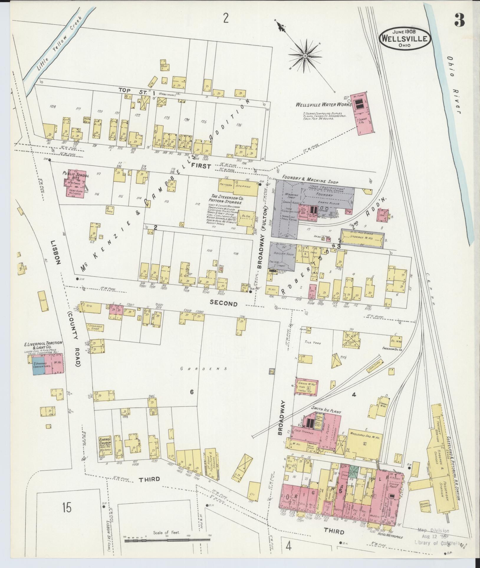 Sanborn Fire Insurance Map from Wellsville, Columbiana County, Ohio (1908), Sheet #0003 - Historic Sanborn Fire Insurance Map Print, vintage old map wall art, antique decor, genealogy gift, Ohio Ohio map