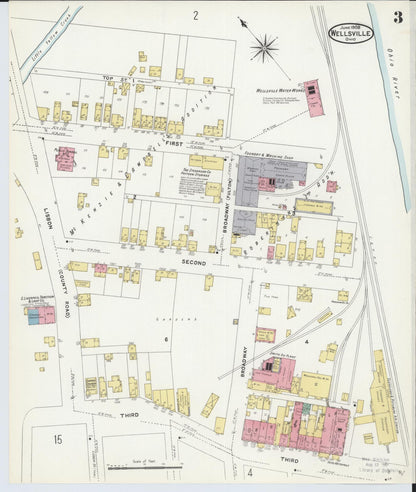 Sanborn Fire Insurance Map from Wellsville, Columbiana County, Ohio (1908), Sheet #0003 - Historic Sanborn Fire Insurance Map Print, vintage old map wall art, antique decor, genealogy gift, Ohio Ohio map
