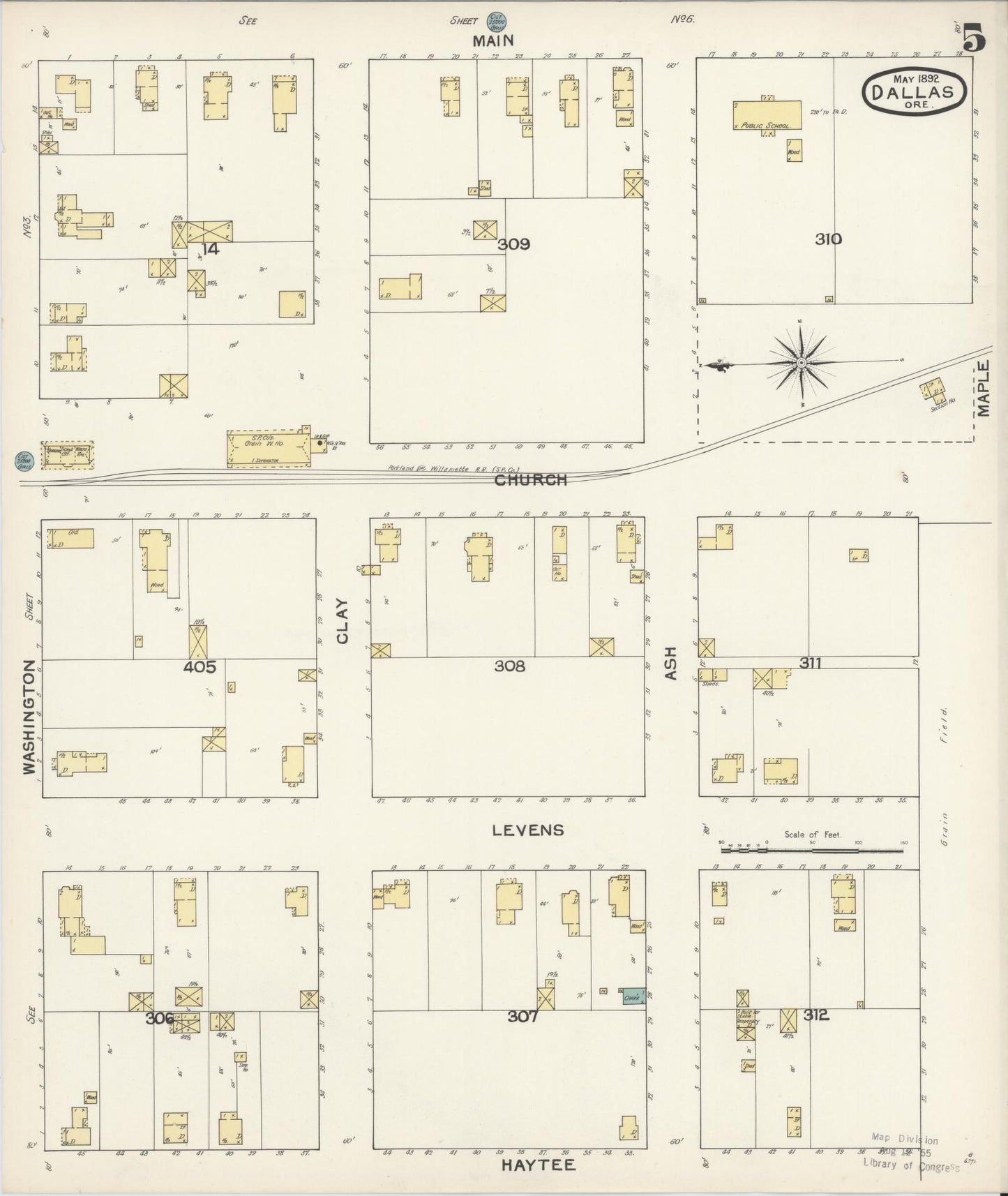 Sanborn Fire Insurance Map from Dallas, Polk County, Oregon (1892), Sheet #0005 - Complete Map Set gallery image, historic Sanborn map, vintage wall art, Oregon Oregon