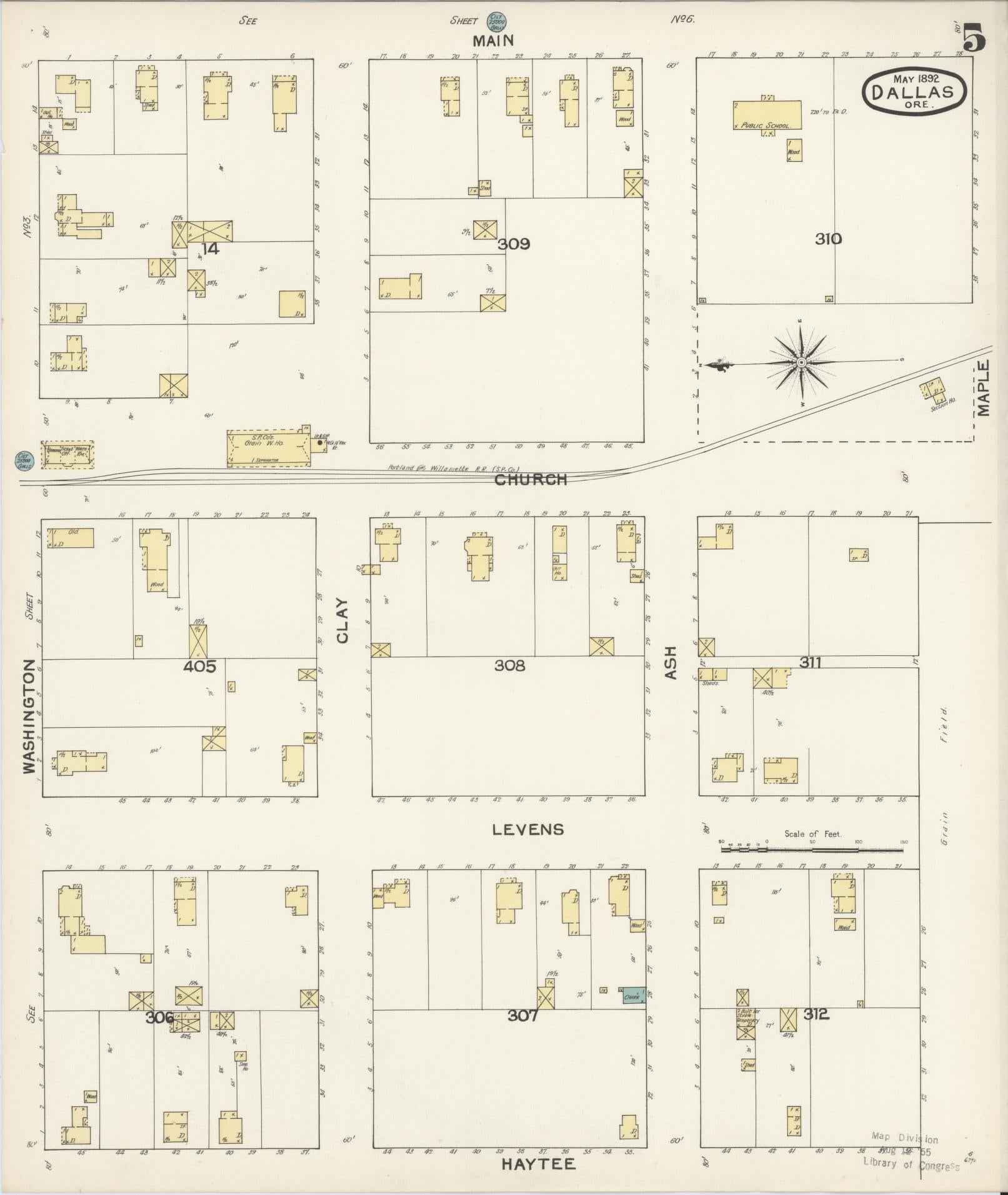 Sanborn Fire Insurance Map from Dallas, Polk County, Oregon (1892), Sheet #0005 - Complete Map Set gallery image, historic Sanborn map, vintage wall art, Oregon Oregon