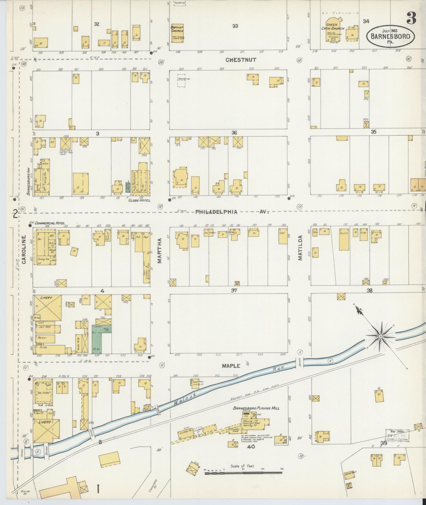Sanborn Fire Insurance Map from Barnesboro, Cambria County, Pennsylvania (1903), Sheet #0003 - Historic Sanborn Fire Insurance Map Print, vintage old map wall art, antique decor, genealogy gift, Pennsylvania Pennsylvania map