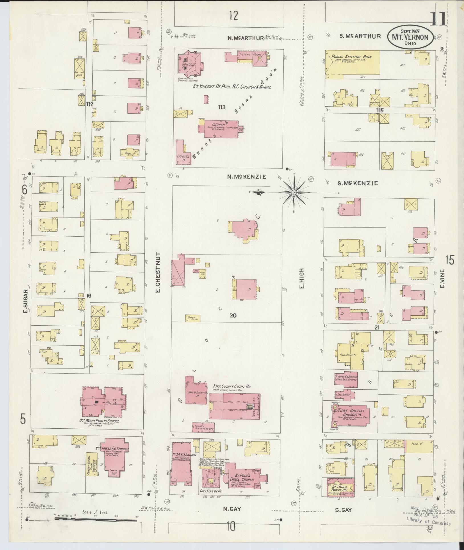 Sanborn Fire Insurance Map from Mount Vernon, Knox County, Ohio (1907), Sheet #0011 - Complete Map Set gallery image, historic Sanborn map, vintage wall art, Ohio Ohio