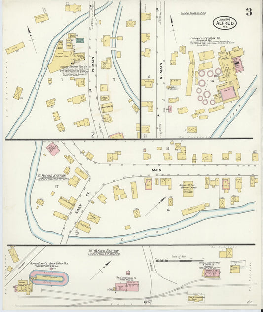 Sanborn Fire Insurance Map from Alfred, Allegany County, New York (1909), Sheet #0003 - Historic Sanborn Fire Insurance Map Print, vintage old map wall art, antique decor, genealogy gift, New York New York map