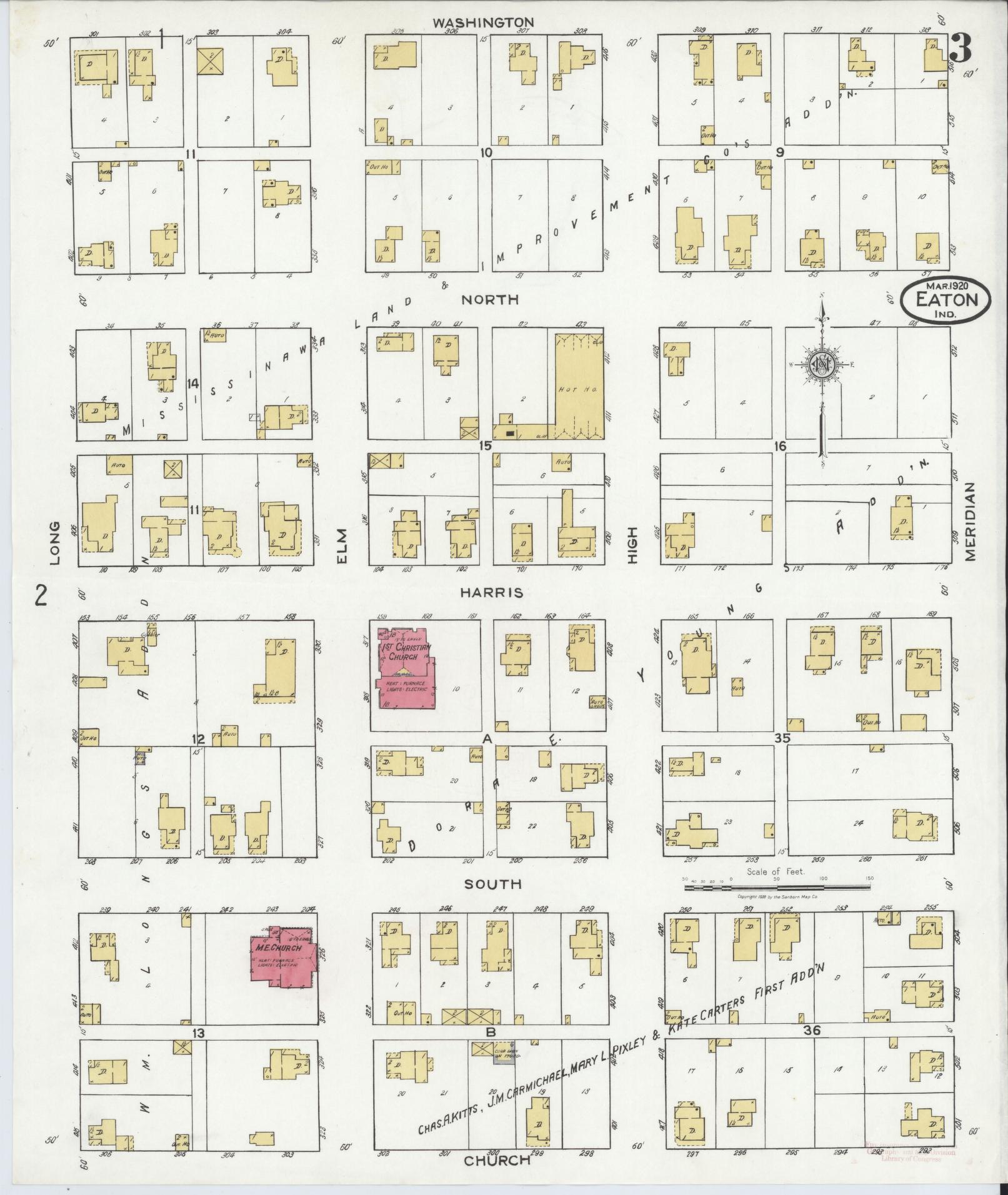 Sanborn Fire Insurance Map from Eaton, Delaware County, Indiana (1920), Sheet #0003 - Complete Map Set gallery image, historic Sanborn map, vintage wall art, Indiana Indiana