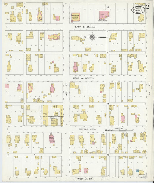 Sanborn Fire Insurance Map from Dana, Vermillion County, Indiana (1910), Sheet #0002 - Historic Sanborn Fire Insurance Map Print, vintage old map wall art, antique decor, genealogy gift, Indiana Indiana map