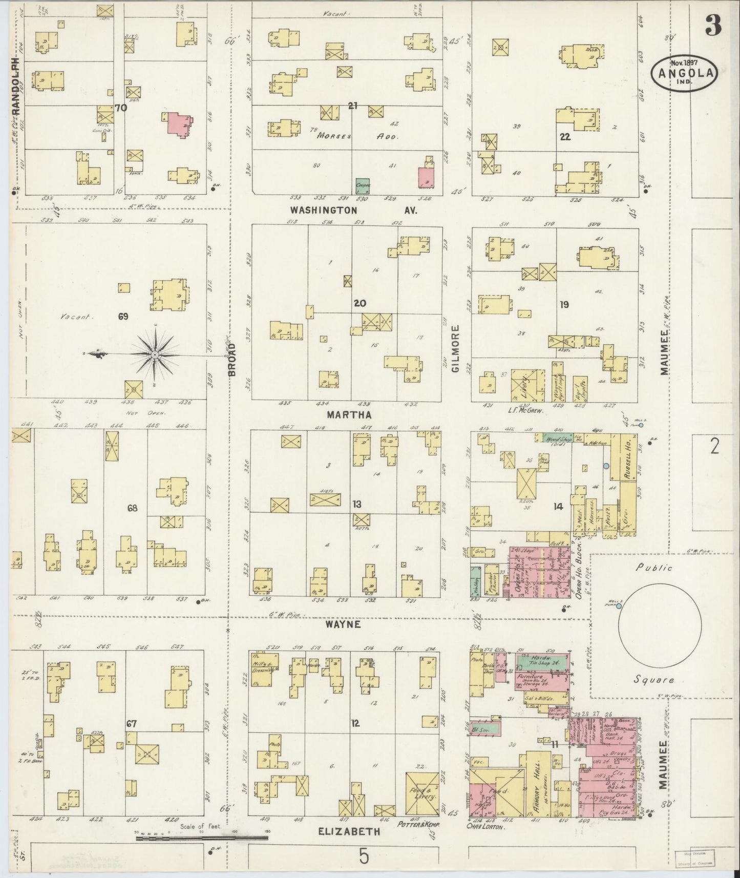 Sanborn Fire Insurance Map from Angola, Steuben County, Indiana (1897), Sheet #0003 - Complete Map Set gallery image, historic Sanborn map, vintage wall art, Indiana Indiana
