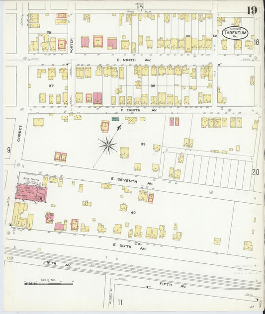 Sanborn Fire Insurance Map from Tarentum, Allegheny County, Pennsylvania (1909), Sheet #0019 - Historic Sanborn Fire Insurance Map Print, vintage old map wall art, antique decor, genealogy gift, Pennsylvania Pennsylvania map