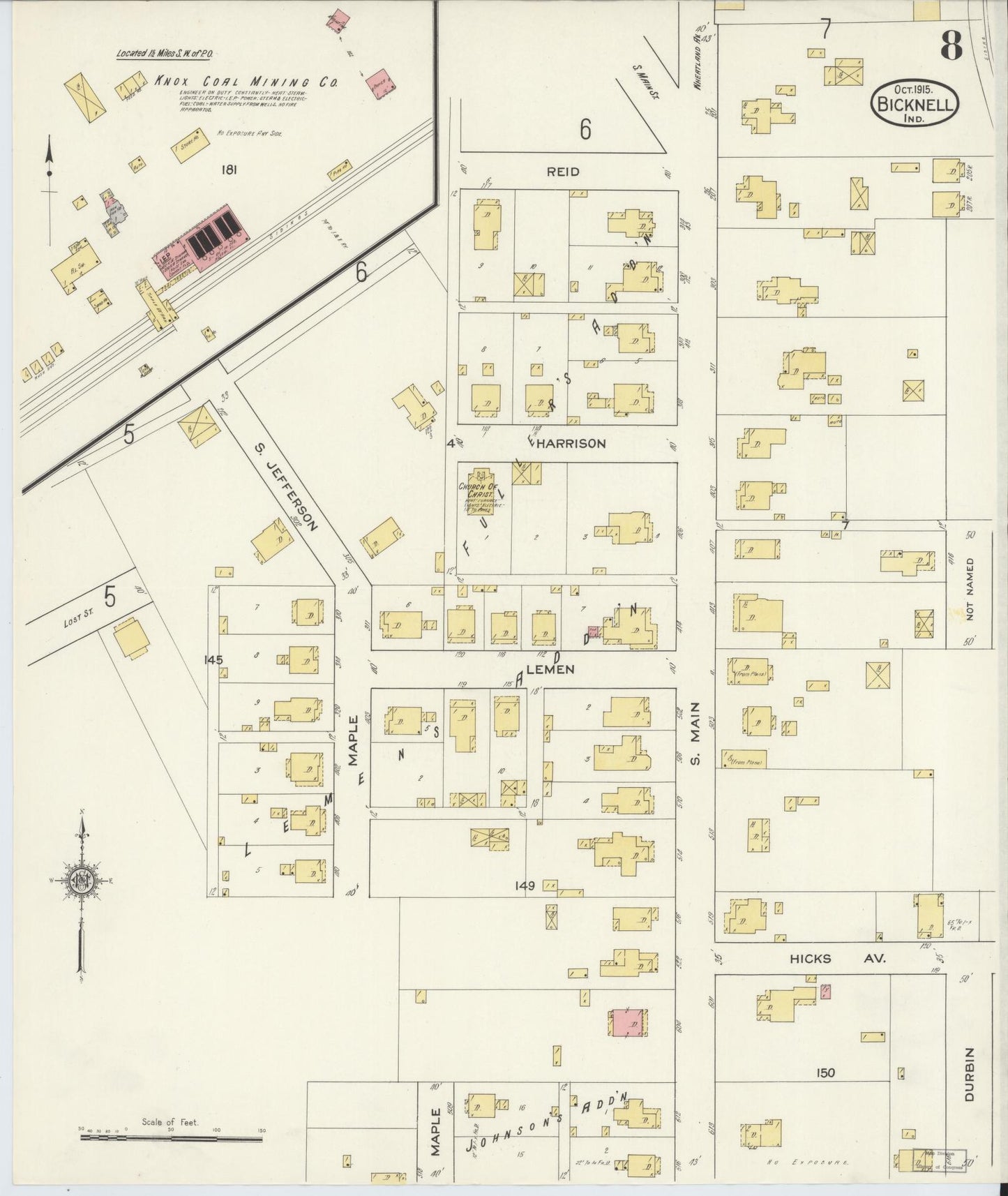 Sanborn Fire Insurance Map from Bicknell, Knox County, Indiana (1915), Sheet #0008 - Complete Map Set gallery image, historic Sanborn map, vintage wall art, Indiana Indiana