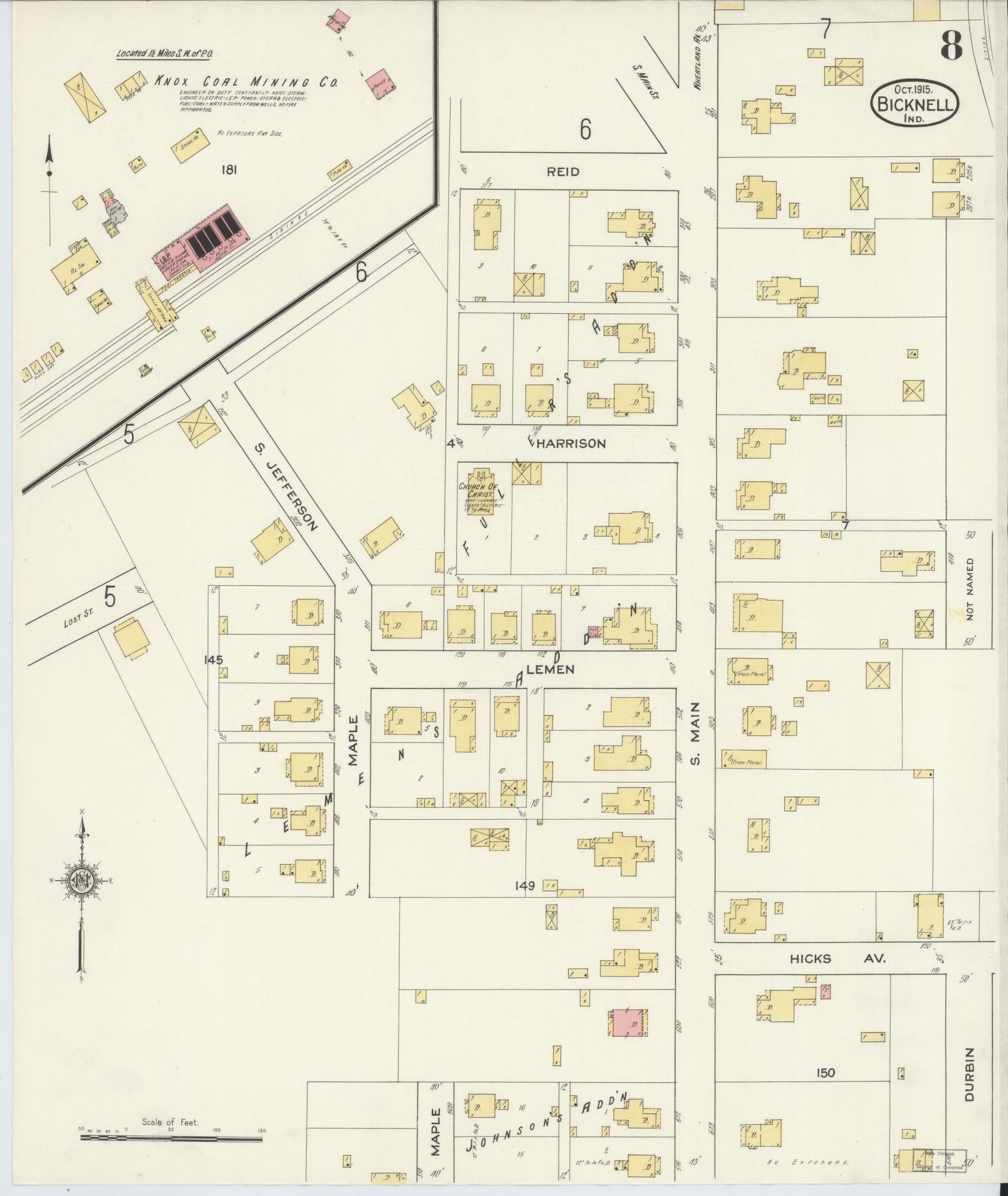 Sanborn Fire Insurance Map from Bicknell, Knox County, Indiana (1915), Sheet #0008 - Complete Map Set gallery image, historic Sanborn map, vintage wall art, Indiana Indiana