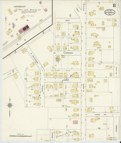 Sanborn Fire Insurance Map from Bicknell, Knox County, Indiana (1915), Sheet #0008 - Complete Map Set gallery image, historic Sanborn map, vintage wall art, Indiana Indiana